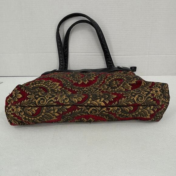 Thirty-One Tapestry Cover Shoulder Bag Burgundy Tan Floral Medallion Handbag - Picture 7 of 12